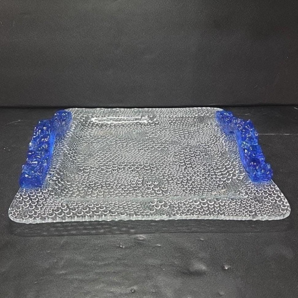 Riverside Studios‎ Handmade Tray, Cobalt Blue Handles, Textured Bubble Platter - Picture 5 of 12